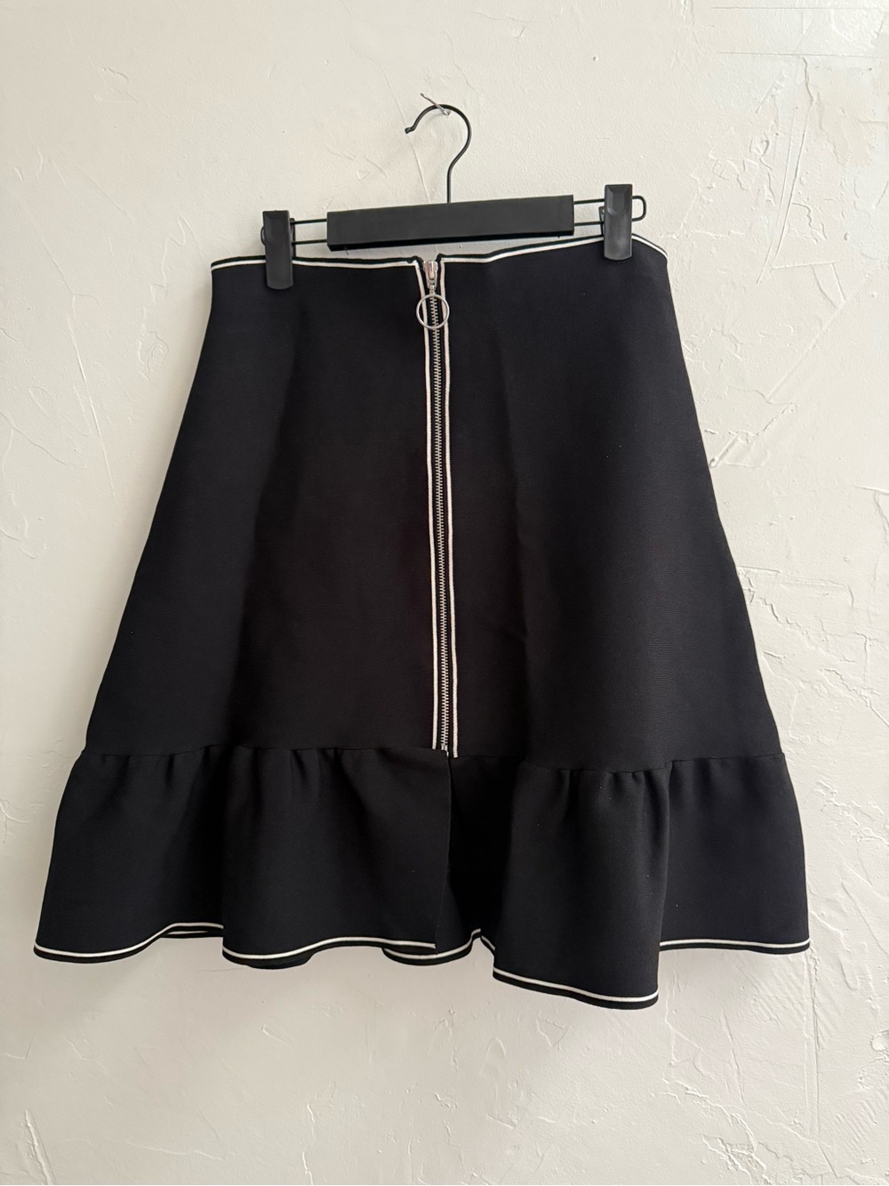 Sandro Black A-Line Skirt with White Trim and Front Zip